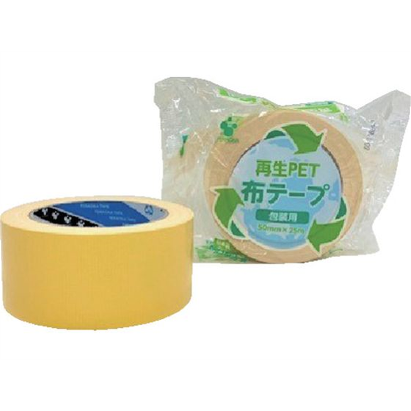 TERAOKA 再生PET布テープ No.1605 黄 50mm×25M 1巻（ご注文単位1巻）【直送品】