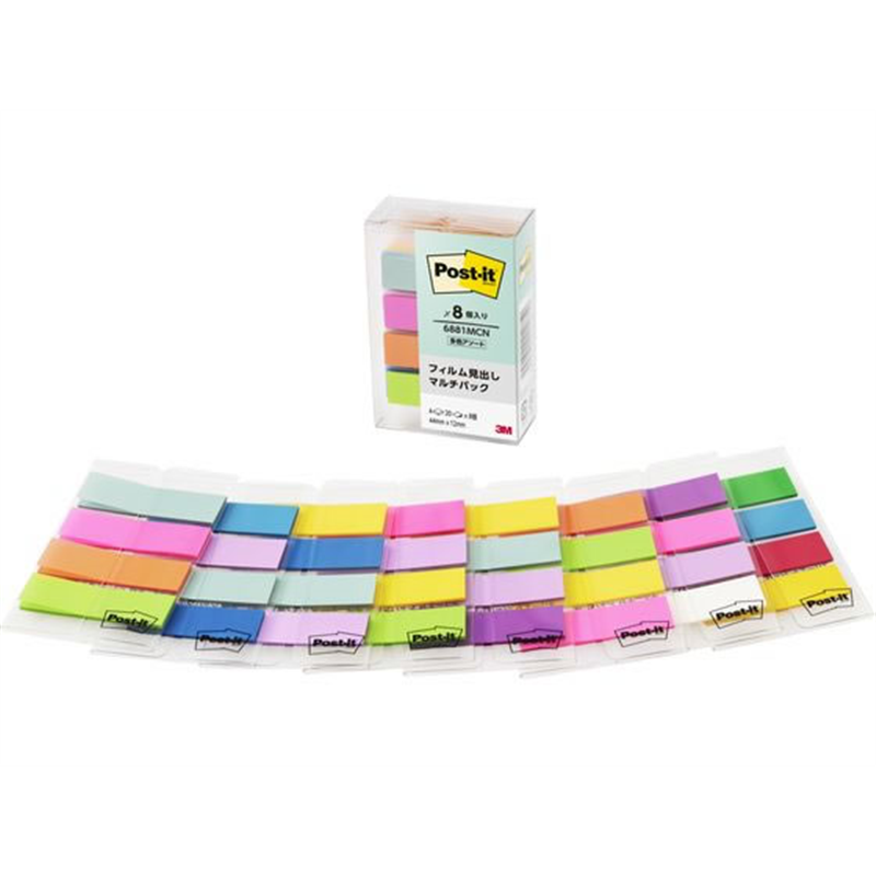 3M ポストイット フィルム透明見出し 44mm×12mm マルチカラー 1個（ご注文単位1個）【直送品】