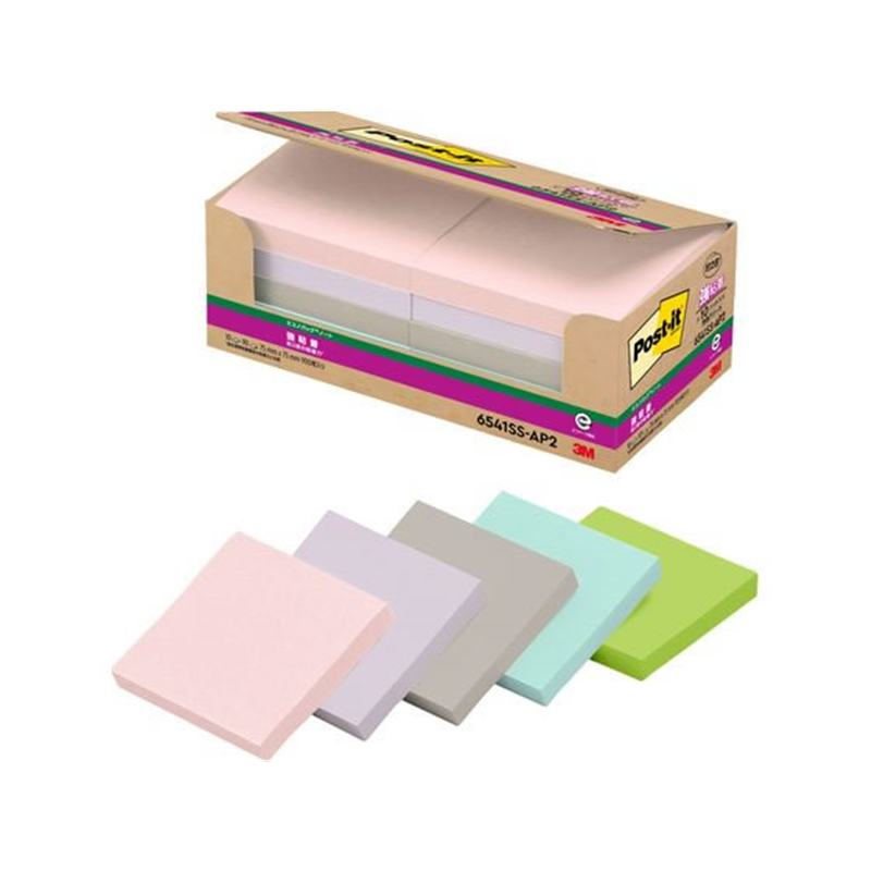 3M ポストイット 強粘着 ノート 75mm×75mm パステルカラー5色10冊 1個(ご注文単位1個)【直送品】