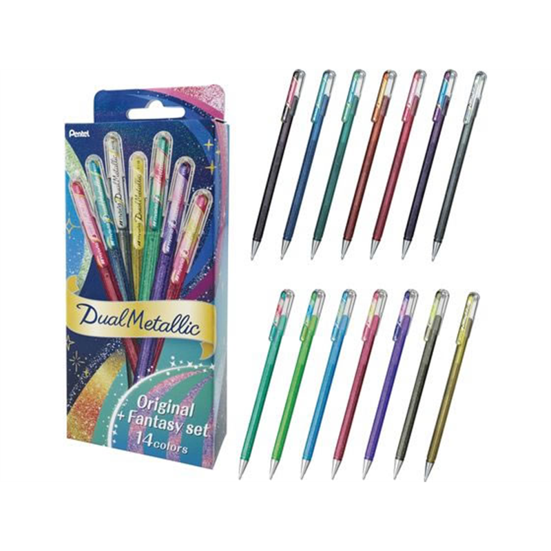 ぺんてる デュアルメタリック 1.0mm セット オリジナル+ファンタジー14色 1セット（ご注文単位1セット）【直送品】