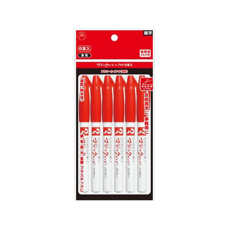 寺西 マジックインキNo.700 極細 6本パック 赤 M700-T2-6P 1パック（ご注文単位1パック）【直送品】