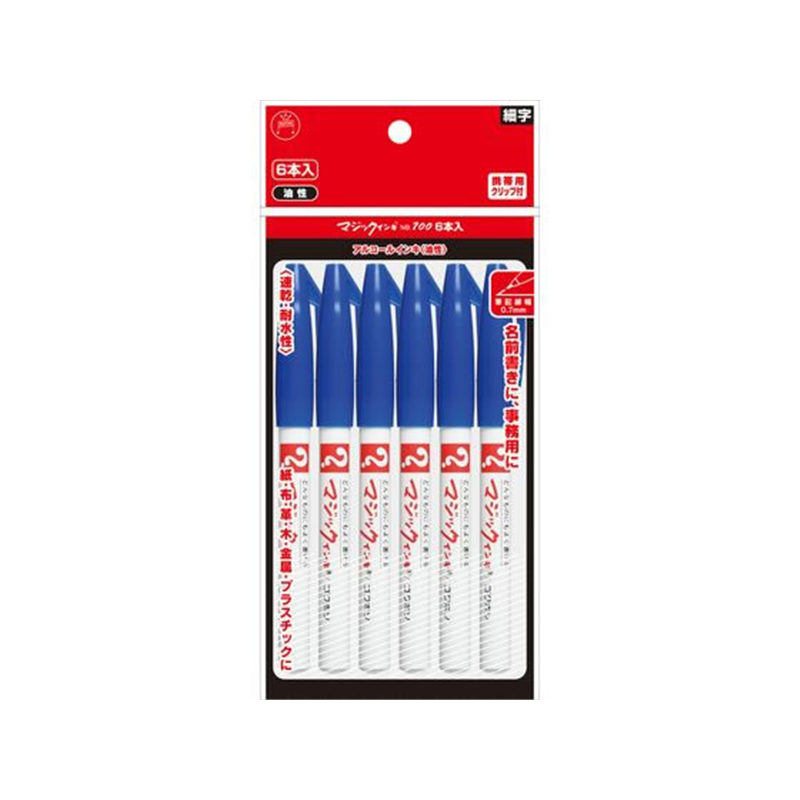 寺西 マジックインキNo.700 極細 6本パック 青 M700-T3-6P 1パック（ご注文単位1パック）【直送品】
