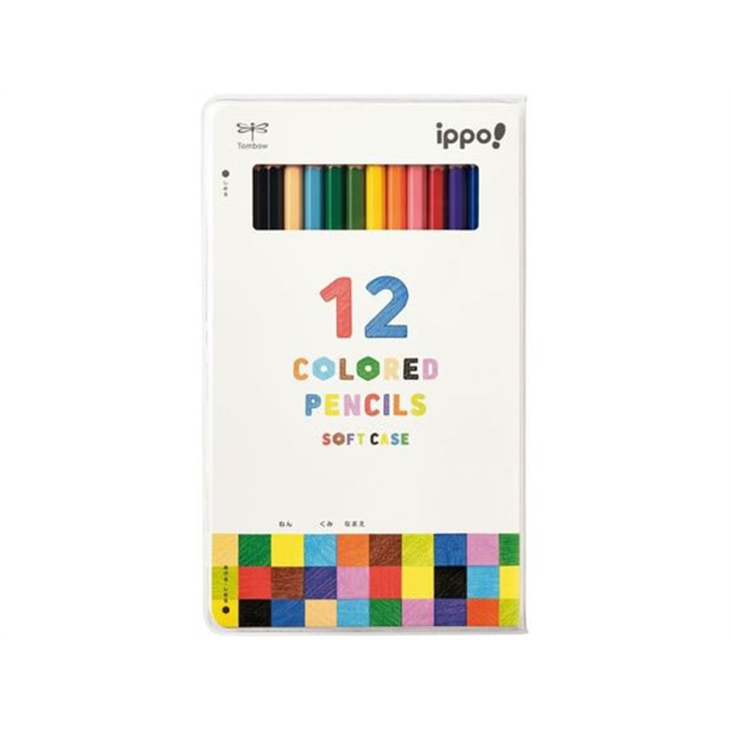 トンボ鉛筆 ippo!ソフトケース入色鉛筆12色 ホワイト CY-KD0112C 1セット（ご注文単位1セット）【直送品】