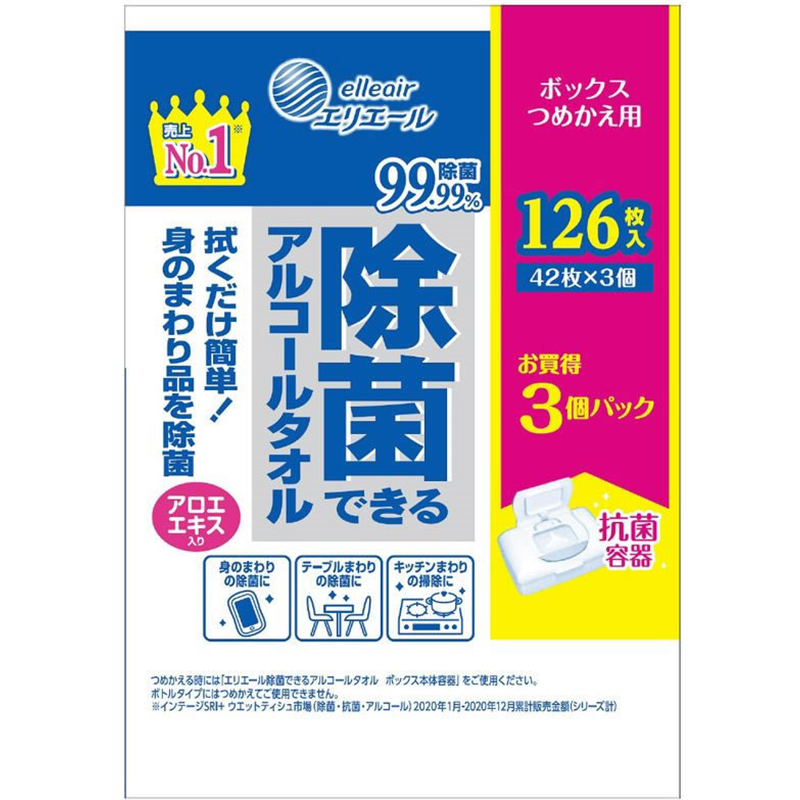 大王製紙 エリエール除菌できるアルコールタオルボックス詰替3コ*12パック 1箱（ご注文単位1箱）【直送品】
