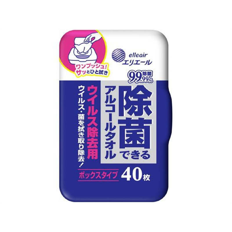 大王製紙 エリエール除菌できるアルコールタオルウイルス除去ボックス本体 1個（ご注文単位1個）【直送品】