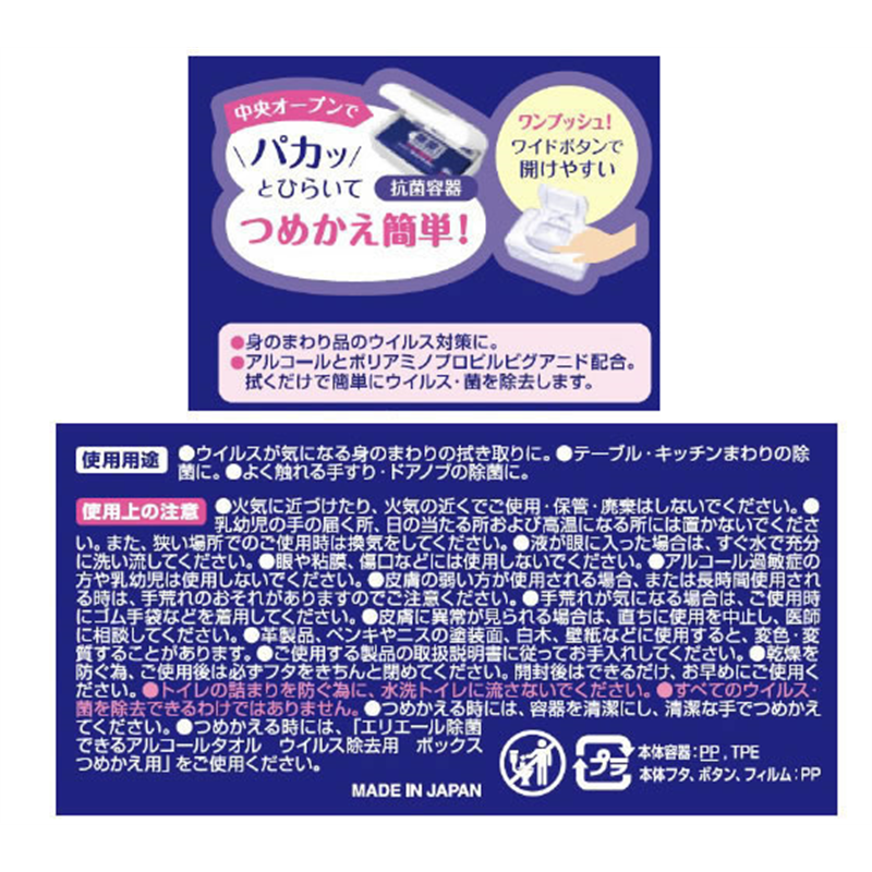 大王製紙 エリエール除菌できるアルコールタオルウイルス除去ボックス本体 1個（ご注文単位1個）【直送品】