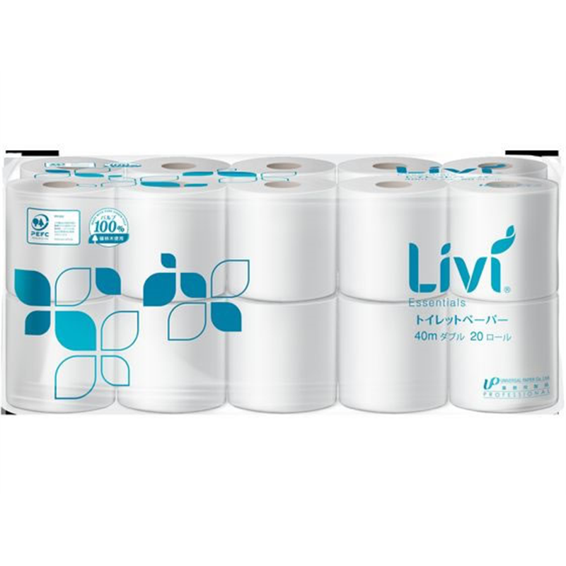 ユニバーサルペーパー リヴィトイレットペーパー ダブル 40m 20ロール 1パック（ご注文単位1パック）【直送品】