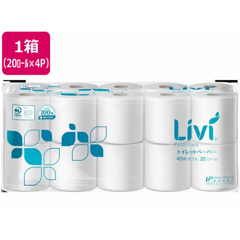 ユニバーサルペーパー リヴィトイレットペーパー ダブル 40m 20ロール 4P 1箱（ご注文単位1箱）【直送品】