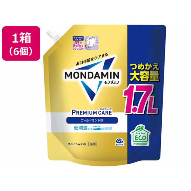 アース製薬 モンダミン プレミアムケア ゴールドミント 詰替 1700mL×6個 1箱（ご注文単位1箱）【直送品】