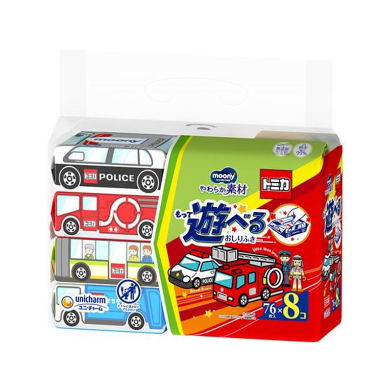 ユニ・チャーム ムーニーおしりふき やわ素材 トミカ 替 76枚×8個 1個（ご注文単位1個）【直送品】