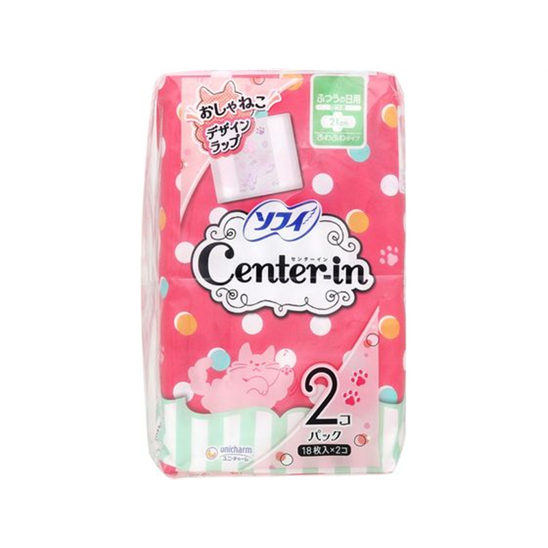 ユニ・チャーム センターイン ふわタイプ ふつうの日 羽付 18枚×2個 1パック（ご注文単位1パック）【直送品】