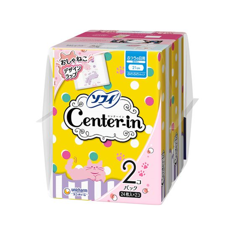 ユニ・チャーム センターイン ふわタイプ ふつうの日 羽無 24枚×2個 1パック（ご注文単位1パック）【直送品】