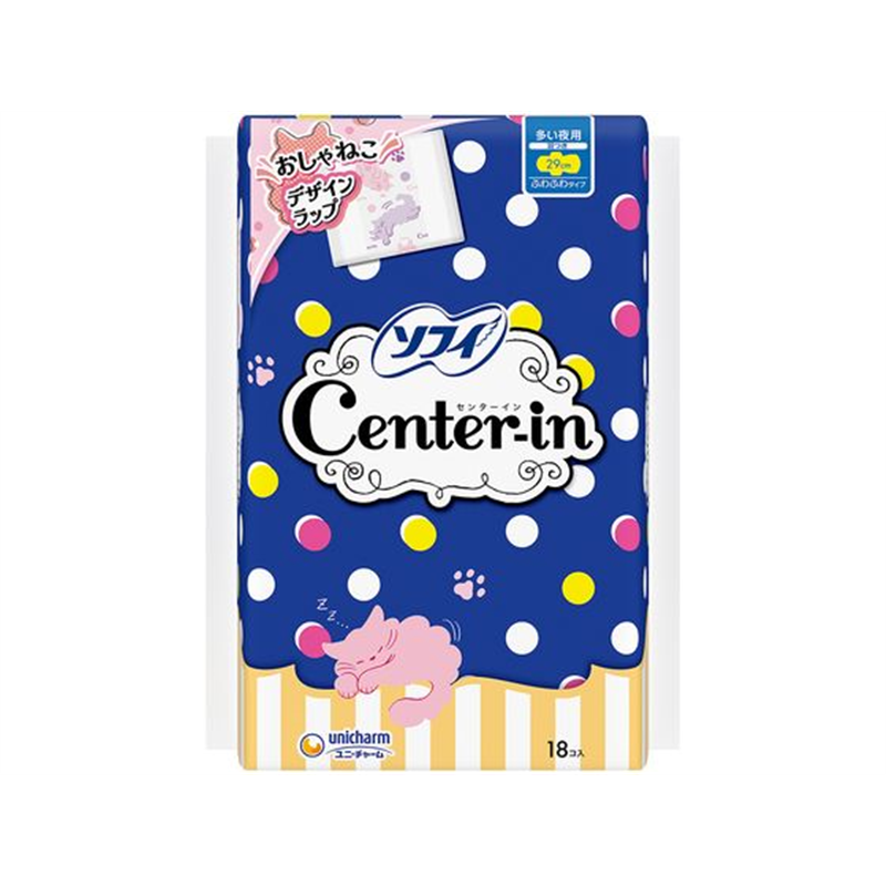 ユニ・チャーム センターイン ふわタイプ 多い日夜用 羽付 18枚 1パック（ご注文単位1パック）【直送品】
