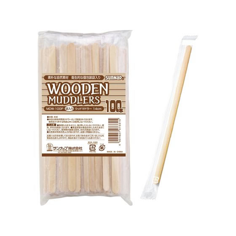 サンナップ 袋入りウッドマドラー14cm 100本入 MDW-100P 1袋（ご注文単位1袋）【直送品】