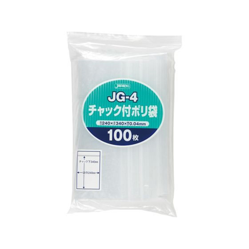 ジャパックス チャック付きポリ袋Jサイズ100枚入り JG-4 1袋（ご注文単位1袋）【直送品】