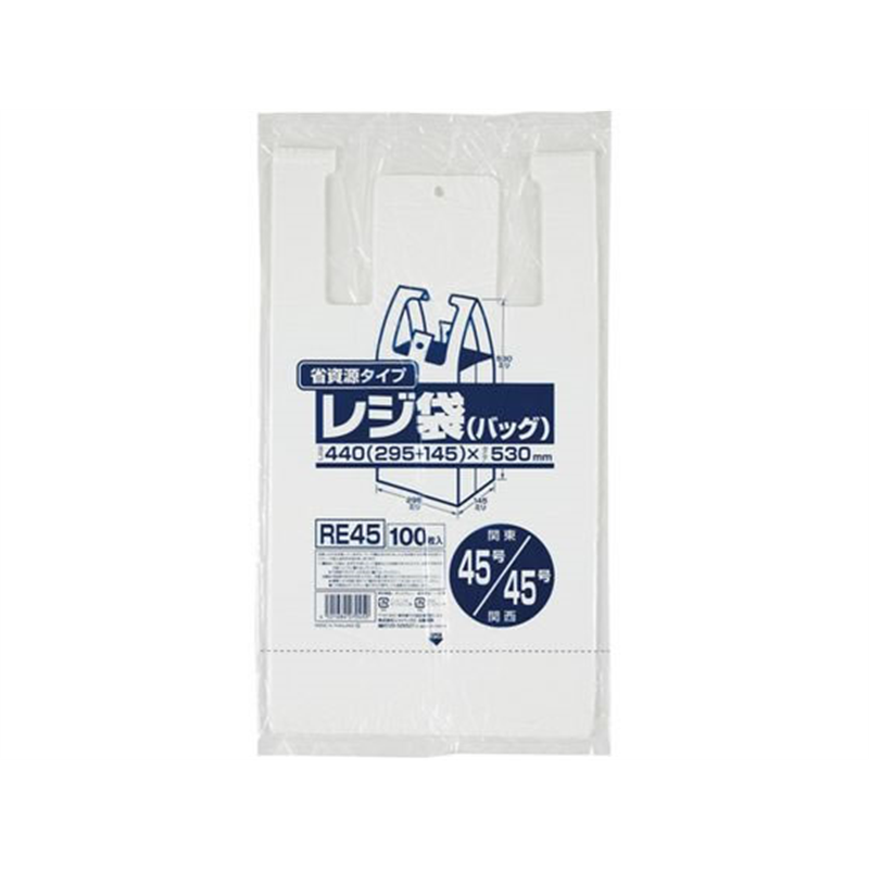 ジャパックス 省資源レジ袋 東45号・西45号 乳白 100枚 RE45 1冊（ご注文単位1冊）【直送品】