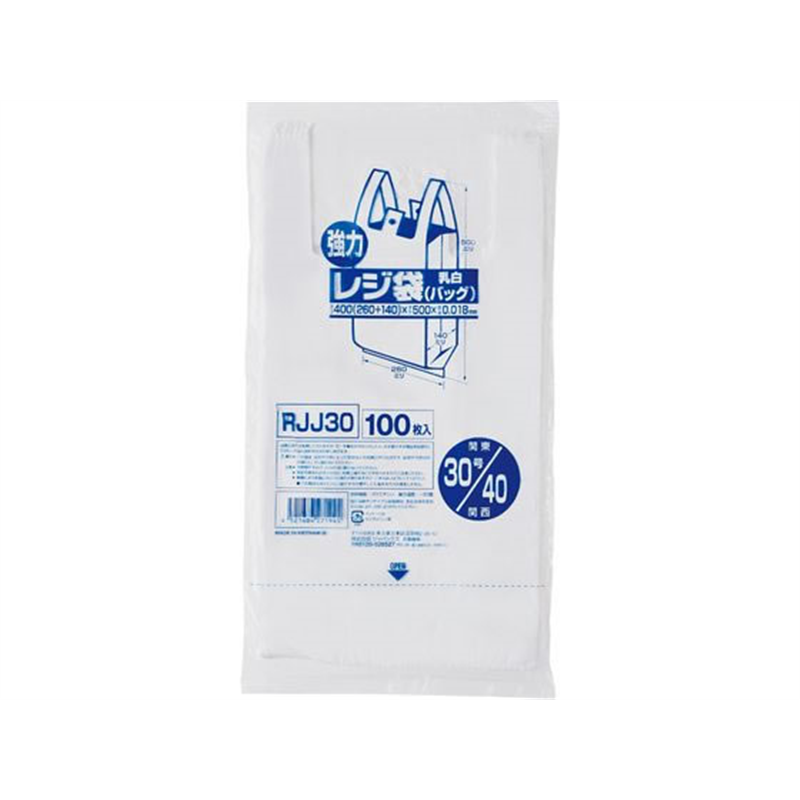 ジャパックス 業務用レジ袋 東30号・西40号 乳白100枚 RJJ30 1冊（ご注文単位1冊）【直送品】