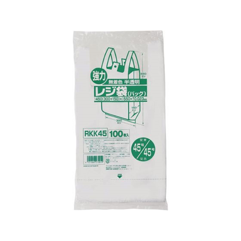 ジャパックス 業務用レジ袋 東45号・西45号 半透明 100枚 1冊（ご注文単位1冊）【直送品】