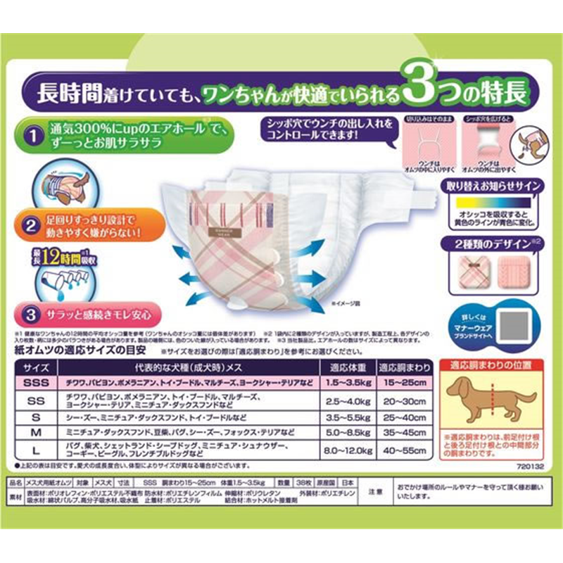 ユニチャーム マナーウェア 長時間快適オムツ 女の子 SSS 38枚 1袋（ご注文単位1袋）【直送品】