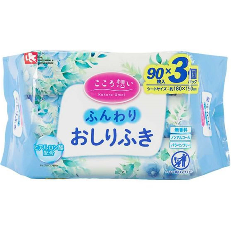 レック こころ想い ふんわりおしりふき 90枚入×3個 1パック（ご注文単位1パック）【直送品】