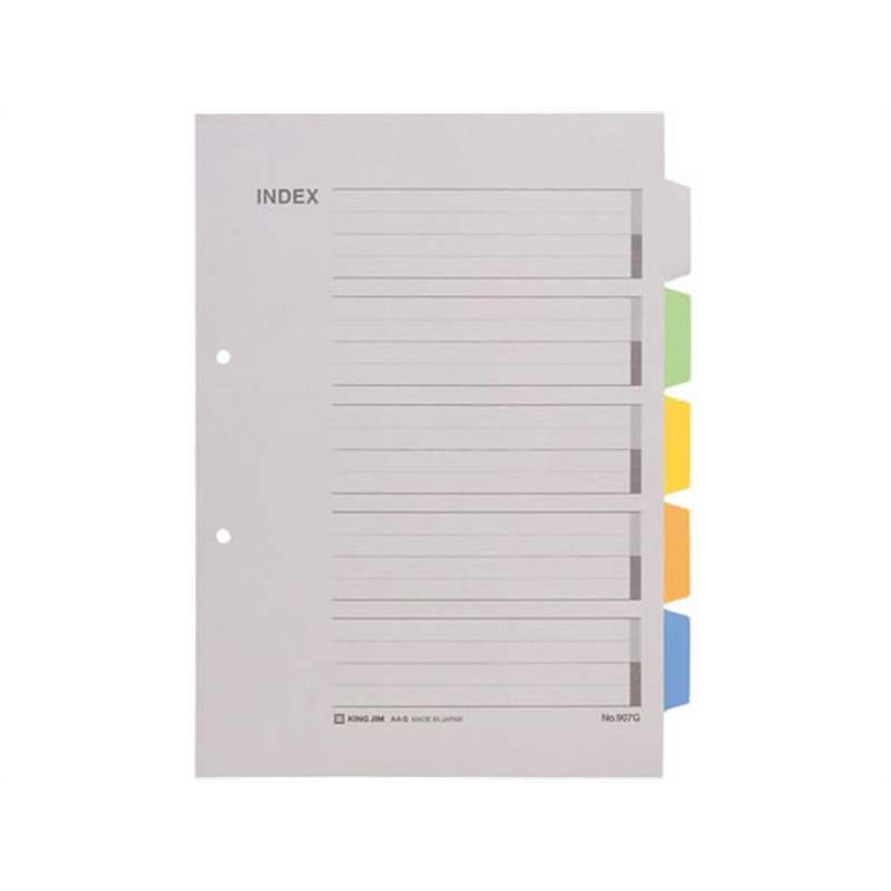 キングジム カラーインデックス A4タテ 5山 2穴 10組 907G 1冊（ご注文単位1冊）【直送品】