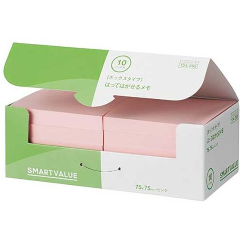 スマートバリュー ふせんBOX 75×75mm 桃 10冊 P434J-P-10 1箱（ご注文単位1箱）【直送品】
