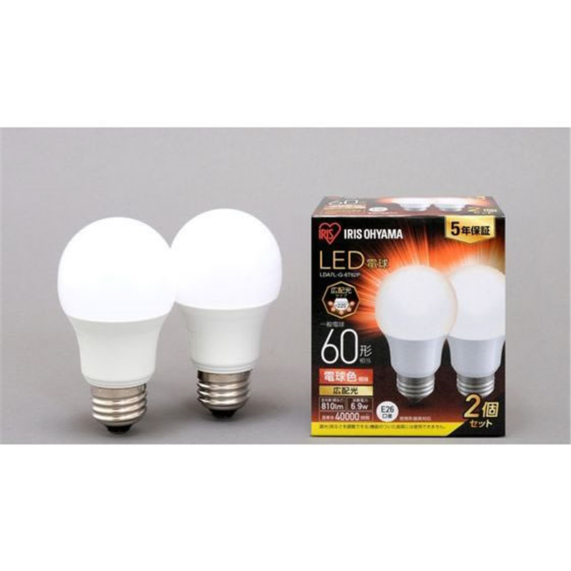 アイリスオーヤマ LED電球 E26 広配光 60形相当 電球色 2個 1個（ご注文単位1個）【直送品】