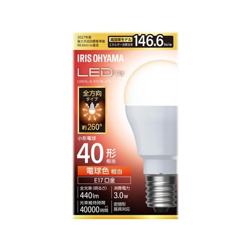 LED電球 E17 40形 電球色 LDA3L-G-E17／W-4T9 1個（ご注文単位1個）【直送品】