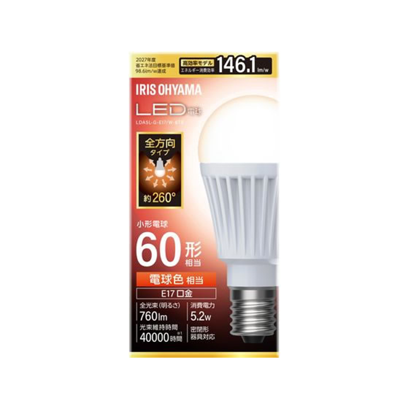 LED電球 E17 60形 電球色 LDA5L-G-E17／W-6T9 1個（ご注文単位1個）【直送品】