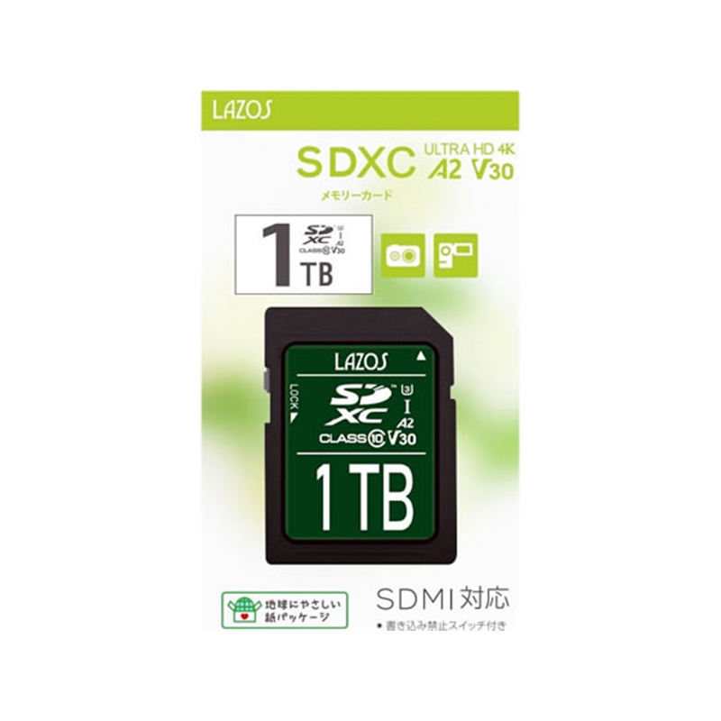 Lazos SDXCメモリーカード 1TB L-B1000SD10-U3V30A2 1個（ご注文単位1個）【直送品】