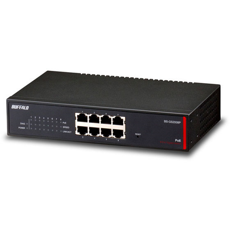 バッファロー レイヤー2 Giga PoE スマートスイッチ 8ポート BS-GS2008P 1台（ご注文単位1台）【直送品】