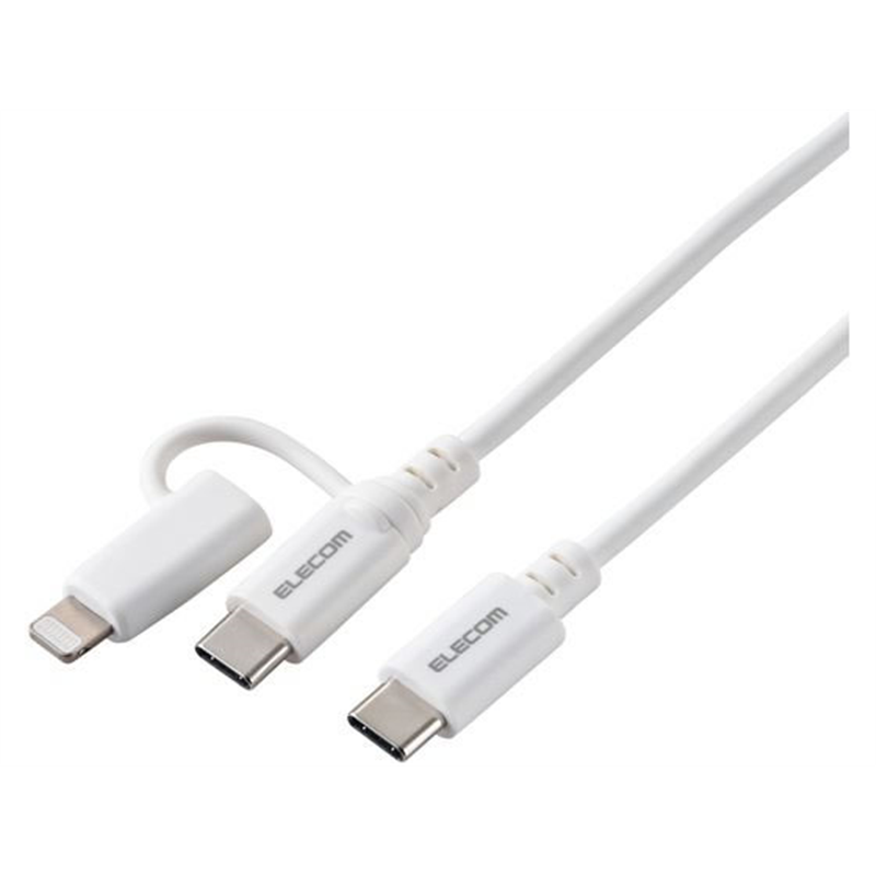 エレコム 2in1ケーブル USB-C+ライトニング 1.0m 白 MPA-CCLAD10WH 1個（ご注文単位1個）【直送品】