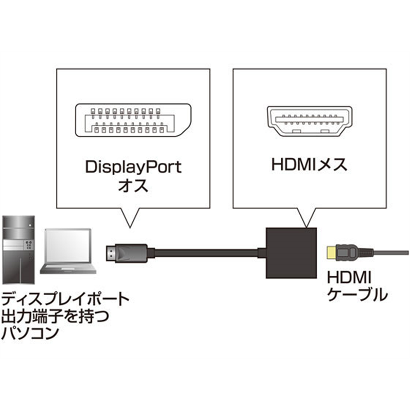 サンワサプライ DisplayPort-HDMI 変換アダプタ AD-DPPHD01 1個(ご注文単位1個)【直送品】