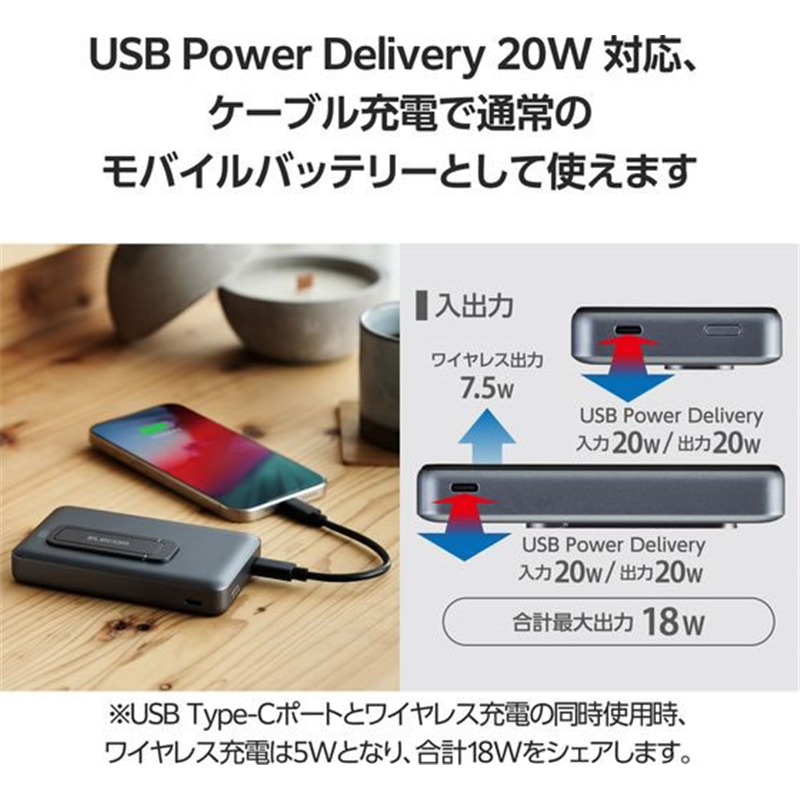 エレコム 無線モバイルバッテリー 10000mAh ブラック DE-C54-10000BK 1個（ご注文単位1個）【直送品】