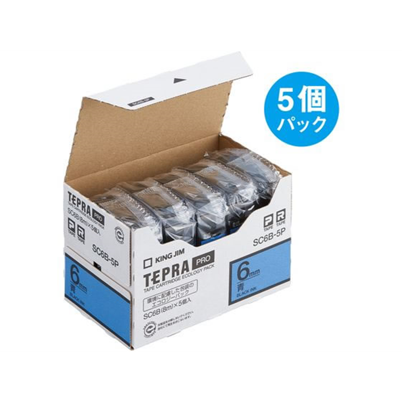 キングジム テプラPROテープ 6mm 青／黒文字 5個 SC6B-5P 1箱（ご注文単位1箱）【直送品】