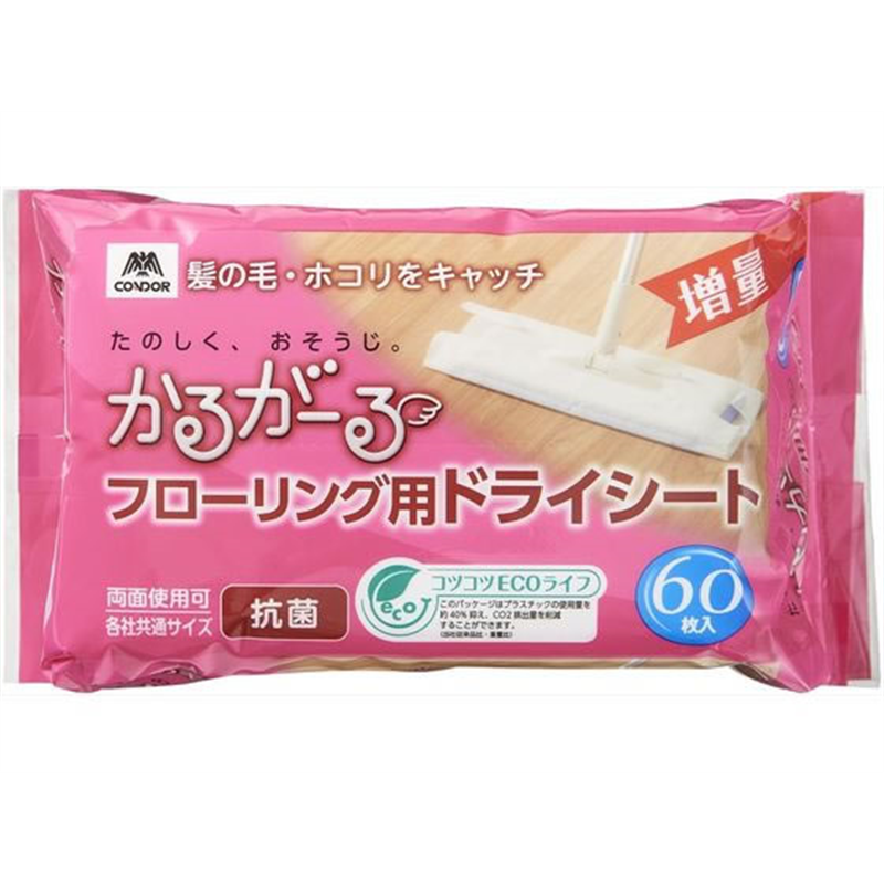 山崎産業 かるがーる フローリング用ドライシートEC 60枚入 1パック（ご注文単位1パック）【直送品】