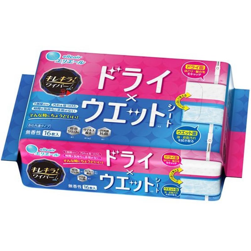 大王製紙 キレキラ! ワイパードライ×ウェットシート 16枚 1個（ご注文単位1個）【直送品】