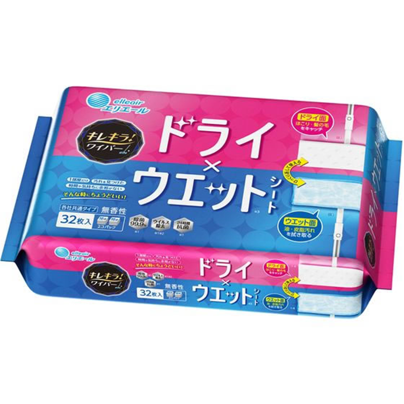 大王製紙 キレキラ! ワイパードライ×ウェットシート 16枚×2P 1個（ご注文単位1個）【直送品】