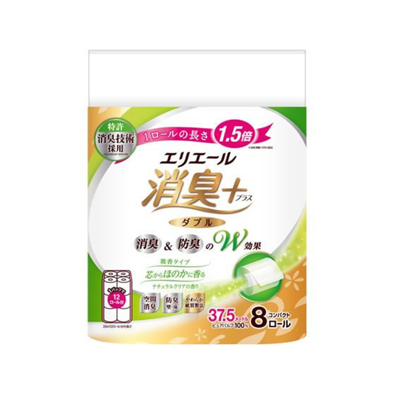 大王製紙 エリエール消臭+トイレット ダブル ナチュラルクリア 8ロール 1パック（ご注文単位1パック）【直送品】