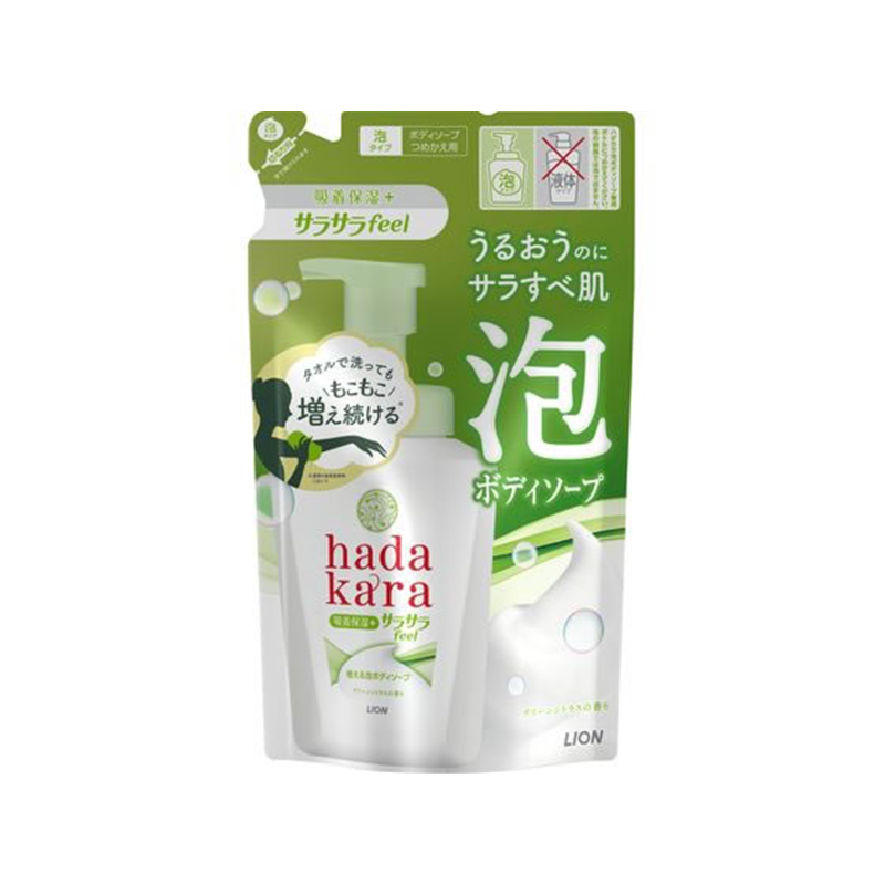 ライオン hadakara泡ボディソープ サラサラ グリーンシトラス 詰替420mL 1個（ご注文単位1個）【直送品】