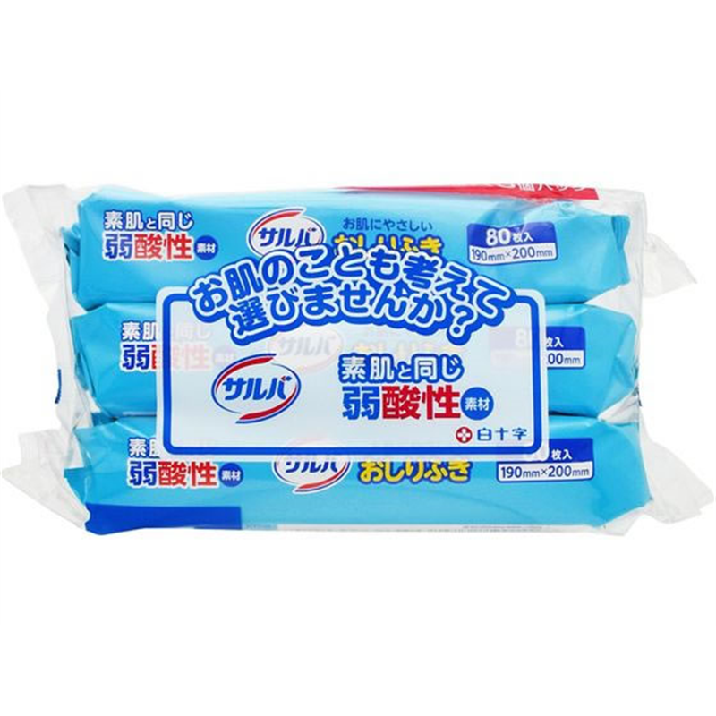 白十字 サルバ お肌にやさしいおしりふき 80枚×3個パック 1パック（ご注文単位1パック）【直送品】