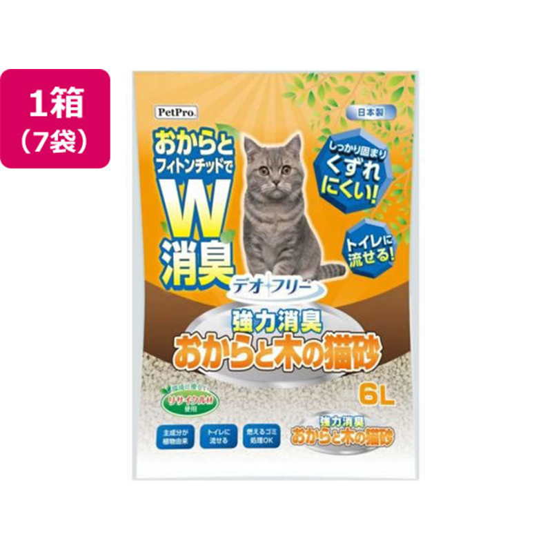 ペットプロジャパン デオフリー 強力消臭 おからと木の猫砂6L*7 1箱（ご注文単位1箱）【直送品】