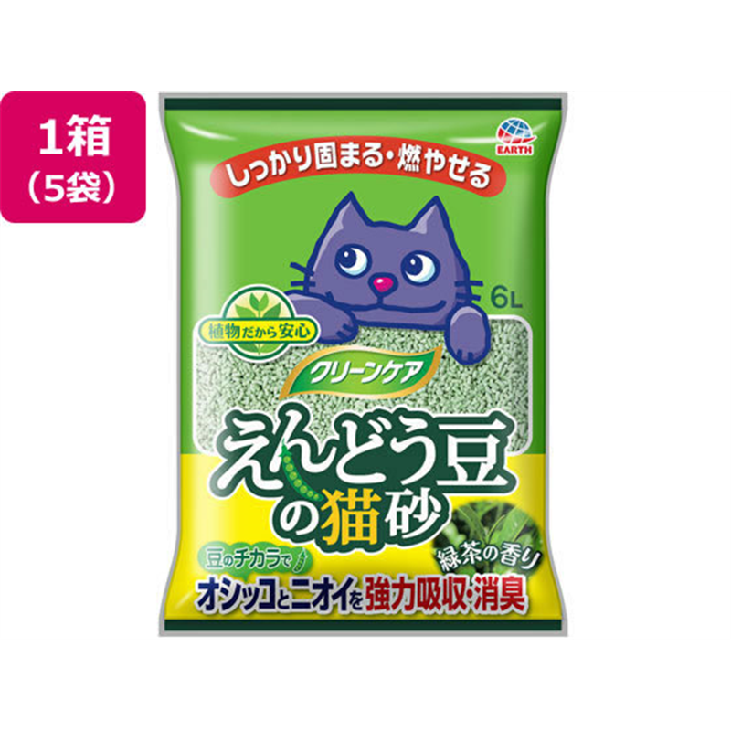 アースペット クリーンケア えんどう豆の猫砂 緑茶の香り 6L 5袋 1箱（ご注文単位1箱）【直送品】