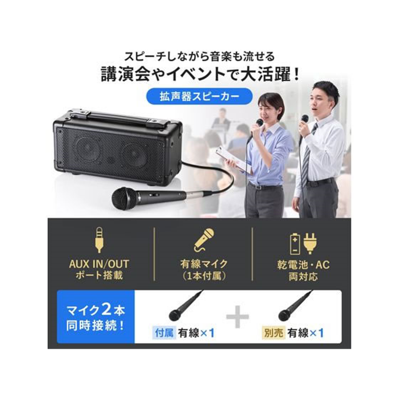 サンワサプライ マイク付き拡声器スピーカー MM-SPAMPN 1台(ご注文単位1台)【直送品】