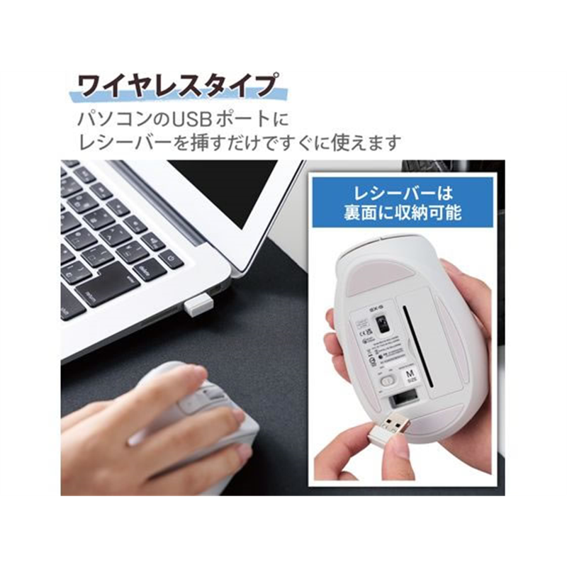 エレコム 無線マウス EX-G 2.4GHz 5ボタン Mサイズ ホワイト 1個（ご注文単位1個）【直送品】