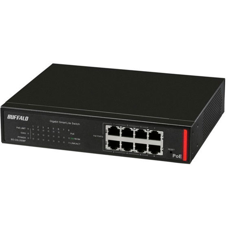 バッファロー GigaPoELayer2スマートLiteスイッチ8ポート BS-GSL2008P 1台（ご注文単位1台）【直送品】