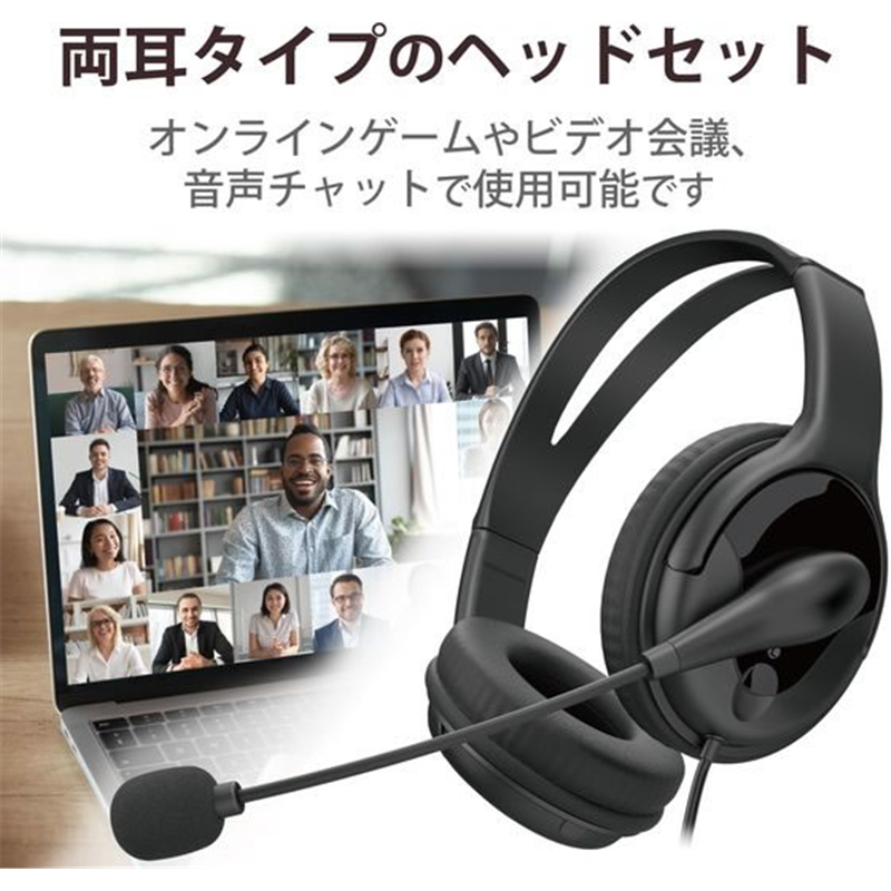 エレコム 有線ヘッドホン 両耳 USB 大型 HS-HP02SUBK 1個（ご注文単位1個）【直送品】