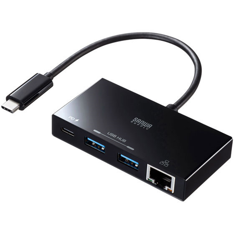 サンワサプライ USB Type-C ハブ付き ギガビット LANアダプタ 1個（ご注文単位1個）【直送品】