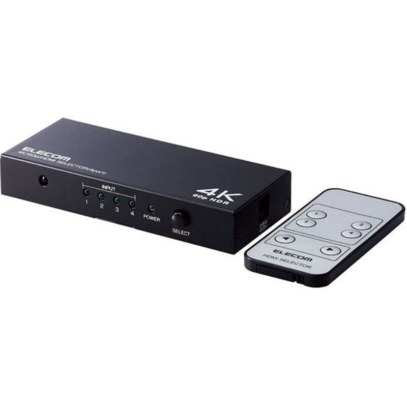 エレコム HDMI切替器 4ポート リモコン付属 PC DH-SW4KP41BK 1個（ご注文単位1個）【直送品】