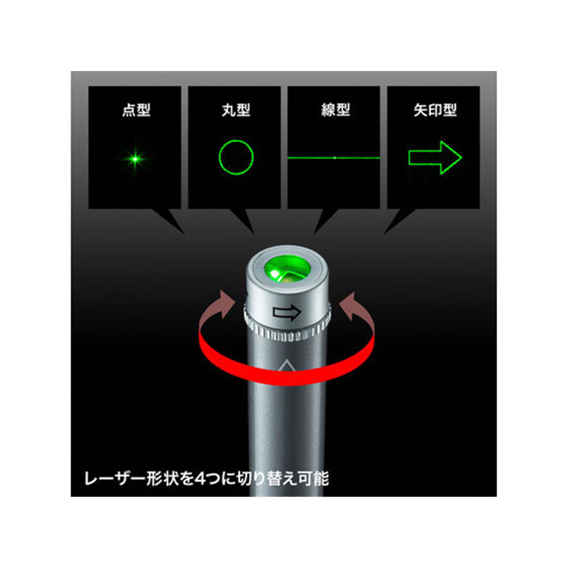 サンワサプライ 照射形状可変グリーンレーザーポインター LP-GL1018GY 1個（ご注文単位1個）【直送品】